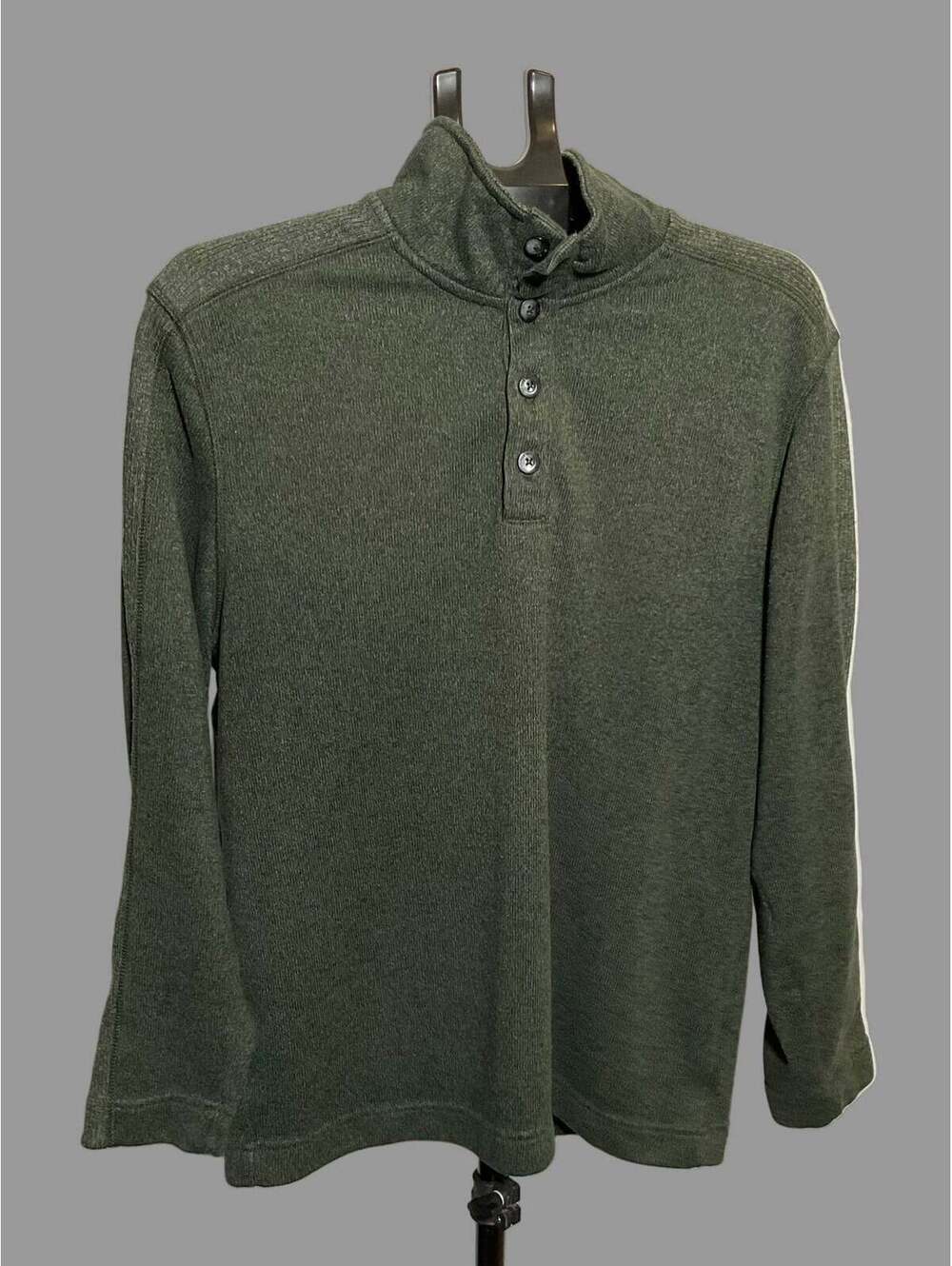 Van Heusen Mock Neck Button Pullover Sweater Mens Size L Olive Green